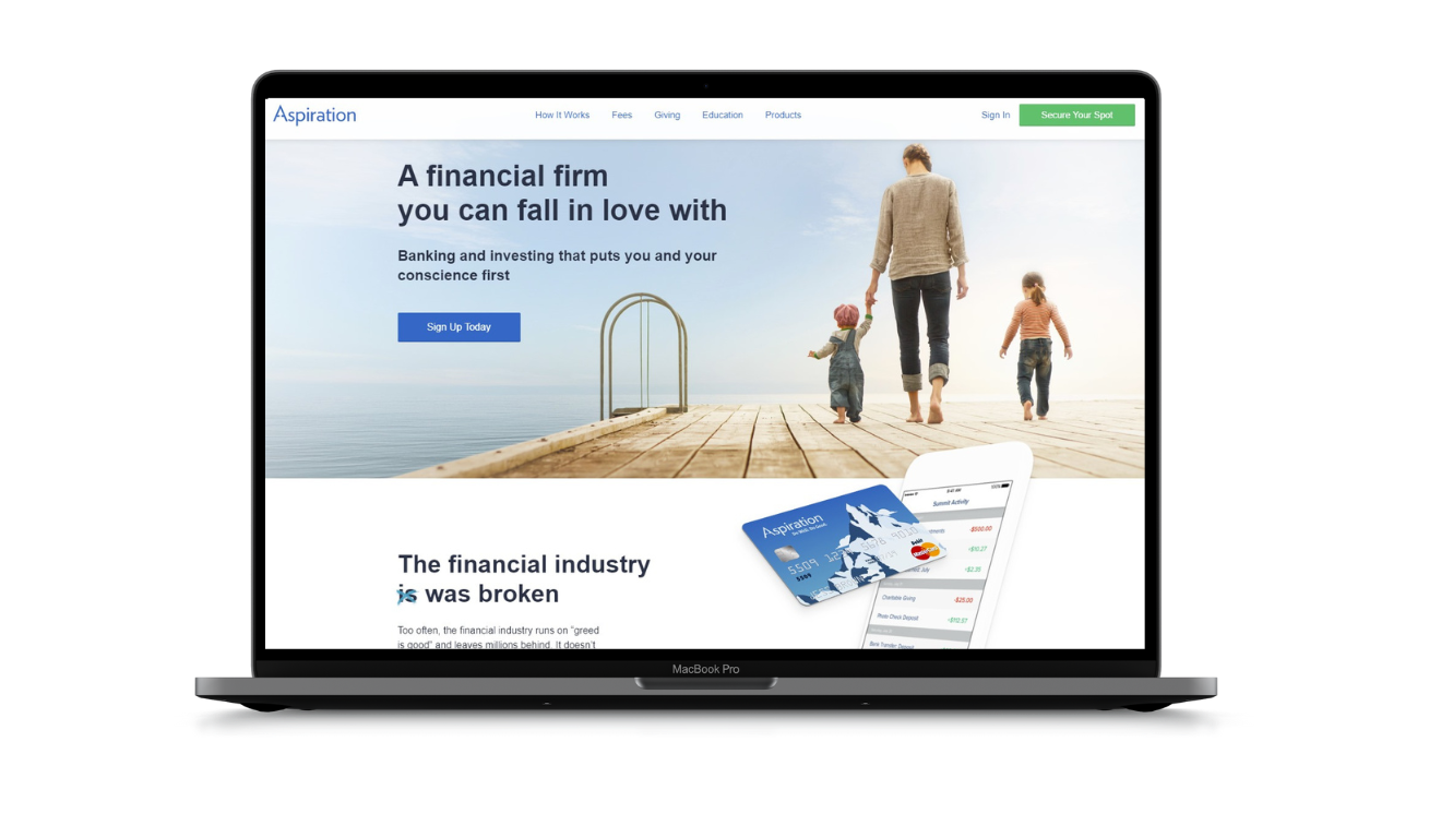Aspiration Bank mobile banking interface
